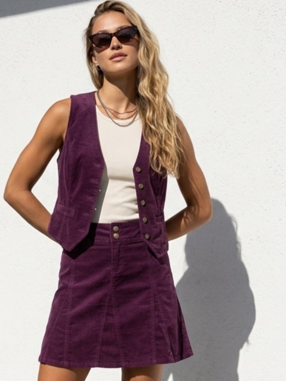 ATHLETA Whatever Skirt Brushed Corduroy Plum Purple Flare A Line Mini Yoga 2
